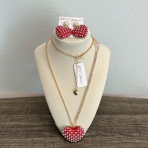 Betsey Johnson | Red Heart Necklace w/ Matching Earrings ♥️